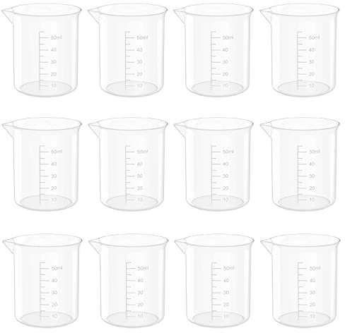 1.7 Oz Transparent Lab Measuring Cup, 50ml Plastic Beaker Cups, for Science Experiment, Liquid Measuring, 12 Pcs