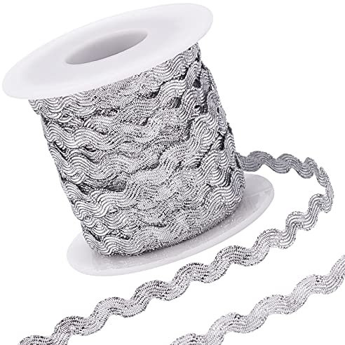 GORGECRAFT 1 Rolle 27yd/25m Glitter Silver RIC Rac Trim Ribbon Wave Sewing Bending Fringe Trim 5mm/0.2 Zoll Zum Nähen von Blumen Basteln Hochzeit Party Lace Ribbon Craft