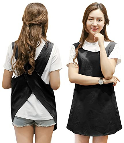 Verkurztes Design-Schurze, Japanischer Stil weiche Baumwoll-Leinen-Schurze mit zwei Seitentaschen, X-Kreuzgurt-Schurze, Kuchenkochscheibe, Geeignet fur Frauen, Handwerk,Kochen,Backen,Kaffee(Schwarz)