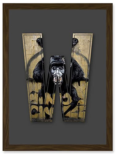 Wee Blue Coo Letter W Mad Ape Bear Decorative Graffiti Mural Alphabet Initial Stencil Artwork Framed Wall Art Print A4
