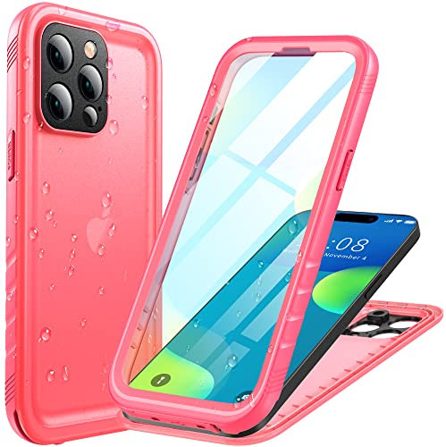 Cozycase for iPhone 14 Pro Max Waterproof Case Pink - Shockproof Dustproof/Heavy Duty/Front and Back Cover【360 Full Body Protective】 Underwater for Swimming with Built-in Screen/Camera Protector
