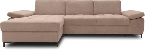 DOMO. collection Ecksofa Curacao, Sofa mit Federkern, Coffee | Longchair links mit Armlehnfunktion, L-Sofa mit Federkern, 297 x 160 x 84 cm (BxTxH)