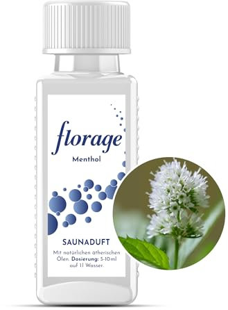 Florage 100ml Saunaaufguss MENTHOL - 50 Jahre Erfahrung als deutsche Duftmanufaktur, hochergiebiges Aufgussmittel für die Sauna, viele Aufguss Düfte, vegan und ohne Tierversuche, auch als Set