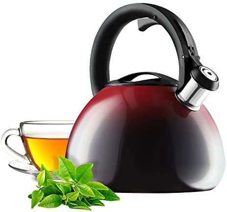 KADAX Bouilloire sifflante en acier inoxydable de 3 l - Bouilloire rétro en 3 couleurs différentes - Avec effet ombré - Rouge