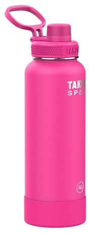 Takeya Sport 40 oz Triple Wall Insulated Stainless Steel Water Bottle With Ice Blocking Spout Lid, Unmatched Quality, 26+ Hours Cold, Pink Sweep