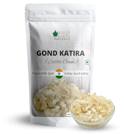 Bliss of Earth Gond Katira Edible Gum, AA Grade Clear White Tragacanth Gum For Natural Hyderation, Drinks & Jelly, 100gm