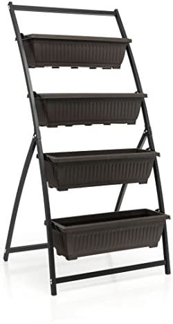 GiantexUK Raised Garden Bed, 4 Tier Vertical Ladder Planter with Removable Trays and Drainage Holes, Elevated Flowers Pots Herbs Vegetables Growing Box for Patio Backyard (76 x 78 x 163cm)