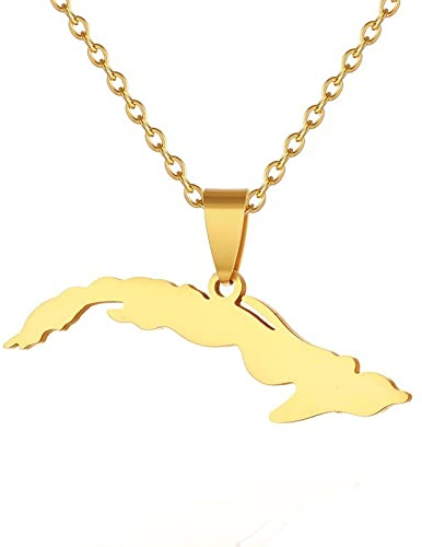 FENGJIAREN Halskette mit Anhänger mit Kuba-Karte – Damen und Herren, Gold, 45 cm