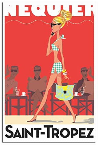 RONGCHENG Saint-Tropez Girl Vintage Reiseposter Leinwand Kunst Zuhause Zimmer Wanddekoration Bild Poster Druck Gemälde Geschenk Poster
