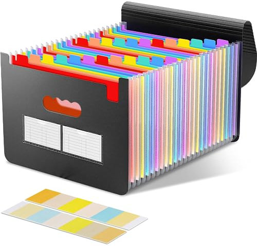 Diboniur Dokumentenmappe A4, Fächermappe Ordner Organizer, 24 Taschen Mappen Ordnersystem, Akkordeon Document Organizer für Schule oder Büro Dokumente (Schwarz)