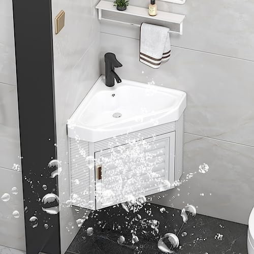 Mobiletto per lavandino Bagno,Lavabo in Ceramica,lavandino angolare, lavandino del Bagno e Mobile,lavandino da Bagno a Parete, Set Combo Moderno vanità Bagno in Stile (Color : White, Size : 37X48cm