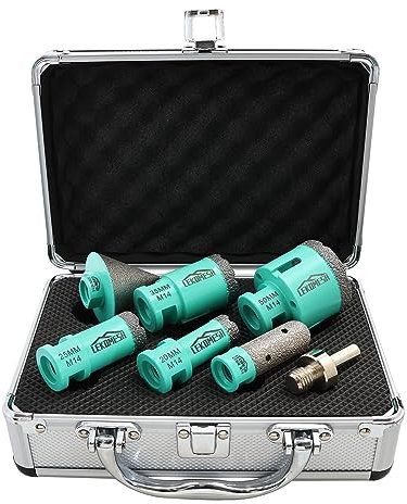 LEKOMESH Punte Diamantate per Piastrelle - 7 pezzi (20/25/35/50mm+20mm Fresa Diamantata+50mm Punte per Smusso+Adattatore) Seghe a Tazza Diamantata per Gres Porcellana Ceramica
