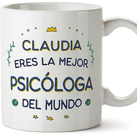 MUGFFINS Tazas Personalizadas para PSICÓLOGA mujer - En Español - Mejor del Mundo - 11 oz / 330 ml - Regalo Personalizable original y divertido