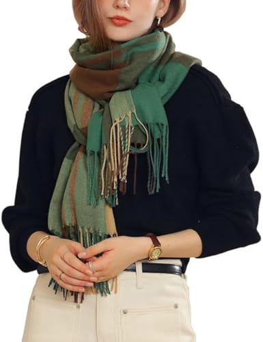 SEEKWISH Damen Schal Winter Dick Warm Tartan Streifen Plaid Nachahmung Kaschmir