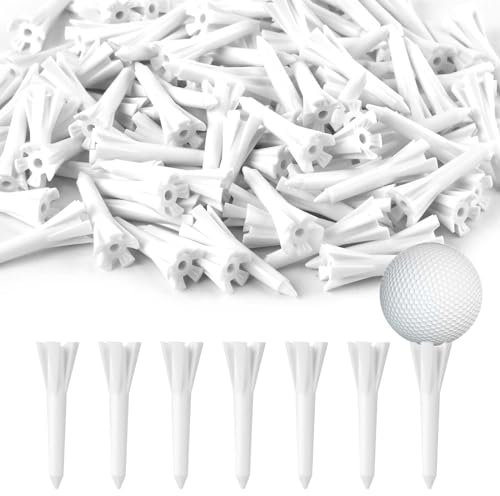 NQEUEPN 100 Stück Golf Tees Kunststoff, Kunststoff Kurze Golf-Tees 38mm Golfball-Tees Golftraining Übung Zubehör für Eisen Par Three Hybrids und Outdoor Driving Range (Weiß)