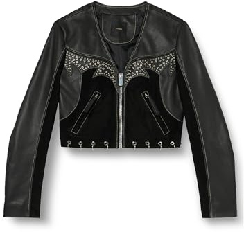 Pinko GOTHIKA Giacca Pelle E CAMOSCIO con DECORI in Metallo Giacchetta, Z99_Nero Limousine, 48 Donna