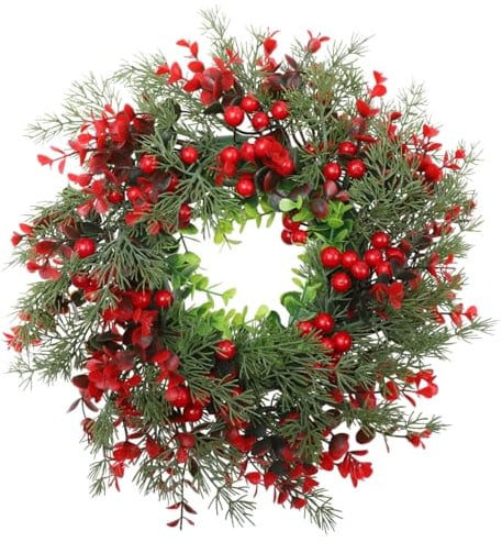 Baluue Weihnachtskranz TüRdekoration Kunststoff Rote Beeren Und Tannennadeln 14 Zoll Weihnachtsdeko FüR Zuhause Und Party Weihnachtsdekoration Außen Dekoration