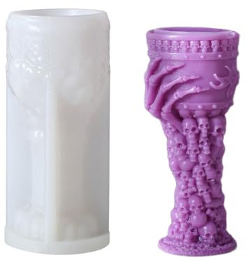 Xidmold 3D Mittelalter Silikonform Kerzenform, Halloween Schädel Kelch Silikonform für Sojawachs Kerzen, Gips, Handwerk Ornamente (B)