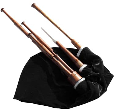 Scottish Smallpipes in A aus indischem Cocoboloholz, Mund- oder Balggeblasener Dudelsack für Anfänger, Starter-Set mit Chanter Rohrblatt und Tragetasche (mundgeblasen)