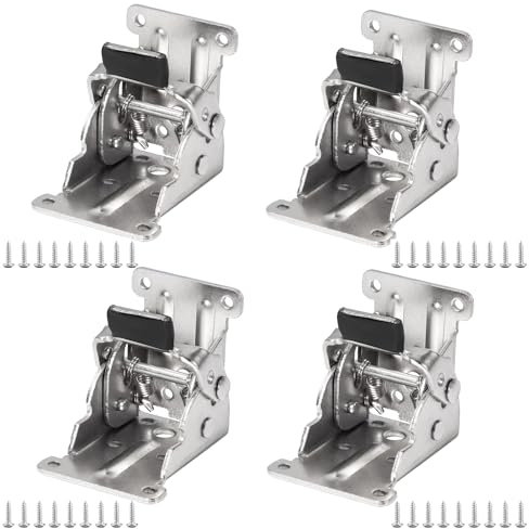 Bisagra Plegable Autoblocante 4 Piezas Bisagras Plegables para Patas de Mesa, 0-90 Grados, Bisagra de Soporte Plegable con Tornillos para Patas de Muebles Cama Mesa Armario Estantes (Plata)