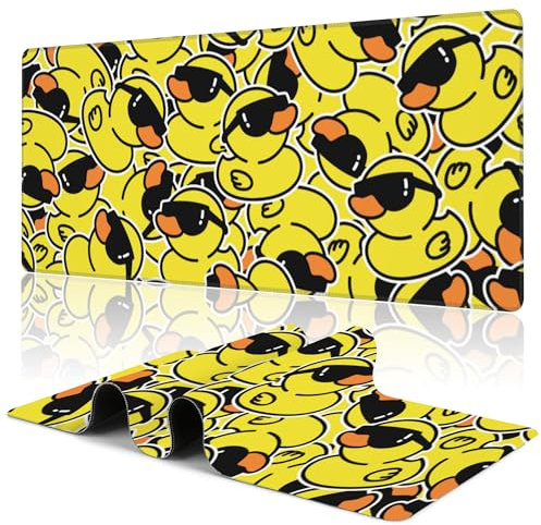 Uiaoiais Gaming Mouse Pad,Kawaii Cute Yellow Duck Desk Pad,31.5X15.7 Extended Gaming Mouse Pad Mat with Stitched Edge Non-Slip Base Big Desk Mat for Office Keyboard Laptop