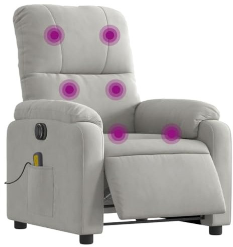 vidaXL Massagesessel, Sessel Elektrisch, Relaxsessel mit Liegefunktion Vibrationsfunktion, Fernsehsessel Liegesessel, Hellgrau Mikrofasergewebe
