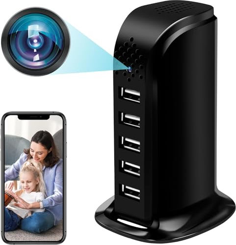 ZGSZ WiFi Cámara Oculta 5 Puertos USB Cargador WiFi Cámara Espía HD 1080P, 2.4/5GHz Mini Espía Cámara Oculta con Detección de Movimiento y Grabación en Bucle