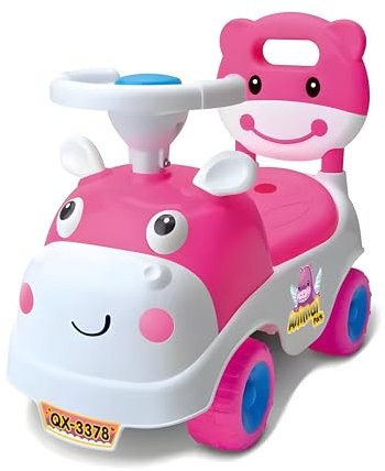 RLS My First Ride on Kids Toy Hippo Car push Along for Toddlers and Infants Walker with Storage
