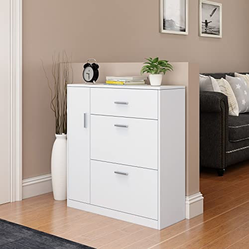 Generisch Schuhschrank, Schuhaufbewahrungsschrank mit 2 Flip-Schubladen, Freistehender Schuhkipper, Schlanker Eingangs-Schuh-Organisator für Eingangsbereich, Weiß, SC02-WH