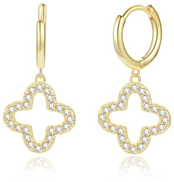 GAVU Kleeblatt Ohrringe für Damen Silber 925 mit Zirkonia, vergoldete Ohrringe Creolen