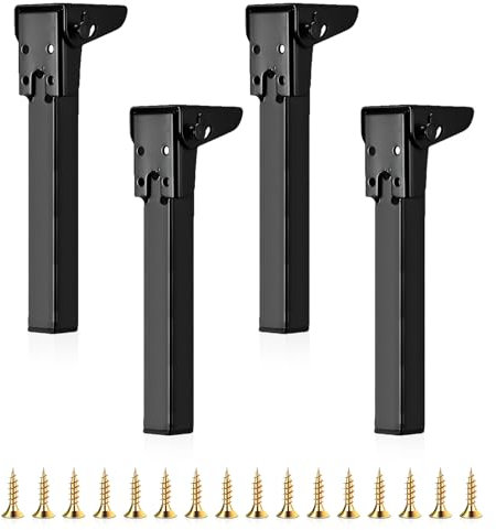 JOLIGAEA Lot de 4 Pied de Table Rabattable, Pieds de Table Pliables, Pieds de Meubles Noirs Pratiques, Pieds Meubles Métal, Pieds de Rechange pour Table Lit Canapé (70CM)