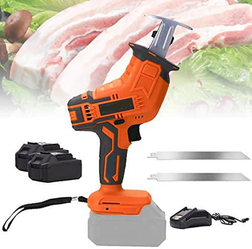 20V Sierra Huesos Carnicero, Sierra Electrica para Jamon Cortar Jamon, Carne Congelada, con Batería y Cuchilla, Cargador Rápido,Luz LED,2battery+2sawtooth