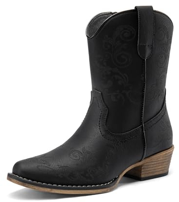 DREAM PAIRS Women's Cowboy Cowgirl Western Ankle Boots | Square Toe Fashion Dress for Country Concert Theme Party Low Chunky Heels Fall Short western booties