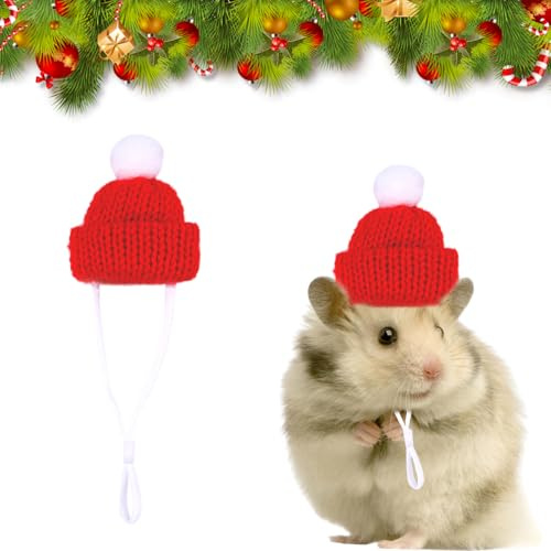 Weihnachtsmütze für Kleintier Hand gestrickt, Niedliche Mini Weihnachtsmütze für Haustier, Weihnachten Hamster Hut einstellbar, Kleintier Weihnachten Kostüm für Hamster Kaninchen Eidechse Igel