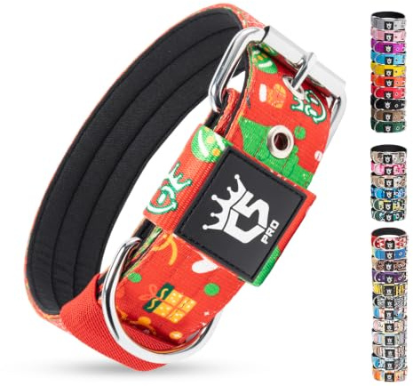 TSPRO Taktisches Hundehalsband für Mittelgroße bis Große Hunde, Gepolstert | Weich Gepolstertes Innenfutter, Robuste Metallschnalle, Verstellbar, Ideal Für Spaziergänge, 3,8 cm Breit (Weihnachtsrot, L)