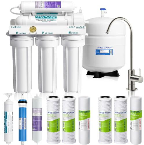 APEC Water Systems ROES-PH75 Essence Series Top Level Alkaline Mineral pH+ 75 GPD 6-Stage Certified Ultra-Safe Reverse Osmosis Drinking Water Filter System with Extra High Capacity Filter Set Steps 1