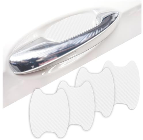 4er-Set Schutz Aufkleber für Auto türgriffe,Einzigartige Karbonfaser-Autoaufkleber Tuning mit Tassen-Design,Universeller Auto Zubehör Türgriffschutz für die Meisten Autos (Carbonfaser Weiß)