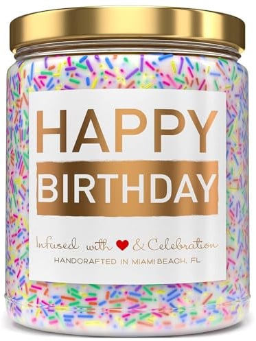 Happy Birthday Candle - Lavender Birthday Cake Scent with Sprinkles Cute Birthday Gifts for Women Her Ideas, 9 oz Lavender Scented Candle, Gifts for Best Friend, Mum