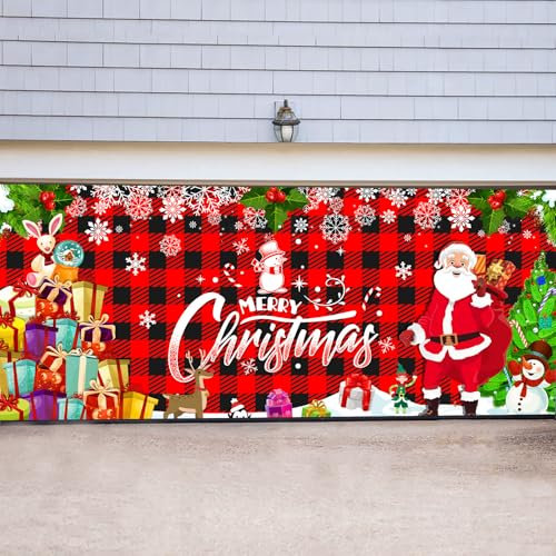 Cenvialuxy Garagentor Banner Weihnachten xxl, 488 X 210 cm Weihnachtsbanner Outdoor, Fotohintergrund Weihnachten Deko Draußen Banner Christmas Decorations, Weihnachtsdeko für Wand (Rchwarz Rot)