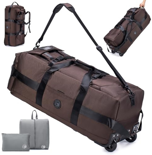 SUCIKORIO Resväska Med Hjul Stor 85L 3-I-1 Handbagageväska Med Resväsksorganiserare 78x33x32cm Vattentät Oxford Resryggsäck 2 Rolls XL Ryggsäck Resväska Meds Bärhandtag För Resor, Weekendresor, Brun