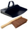 Easy Shopping® Heavy Duty Metal Dustpan with Handle Industrial Design Large Black Hooded Metal Dustpan Cleaning Scoop Also Suitable for Fireplace, homes, log burners, stoves. (Dustpan With Soft Brush)