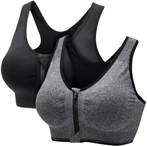 CSKJ Damen Sport BH Reißverschluss Vorne, Gepolstert Push Up BHS Starker Halt Sports Bra Top für Gym Fitness Yoga Running