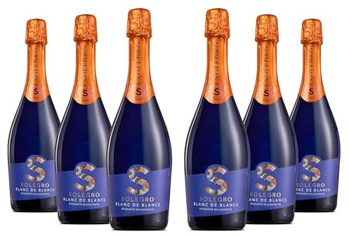 Solegro Spumante Blanc de Blancs Millesimato Extra Dry, Fresco e Fruttato, perfetto da Aperitivo - 11% vol, Confezione con 6 Bottiglie da 750 ml