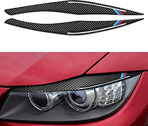 OYDDL 2PCS Auto Scheinwerfer Augenbraue Augenlider Aufkleber Carbon Faser Augenbrauenverkleidung Kompatibel mit BMW 3er E90 2009 2010 2011 2012 Zubehör