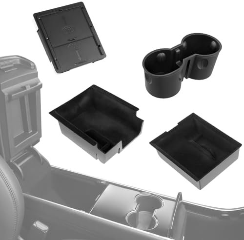 QWORK® 4PCS Interior Center Console Organizer Tray, Armrest Storage Box & Cup Holder, Suitable for Tesla Model 3/Y 2021-2023