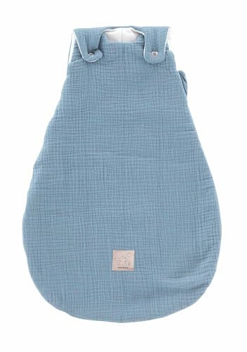 TRÄUMELAND Babyschlafsack aus Musselin hellblau, atmungsaktiv, leicht & hautfreundlich, mitwachsender Ganzjahres-Babyschlafsack mit integrierter Belüftung, 2.5 TOG, Öko-Tex 100 zertifiziert