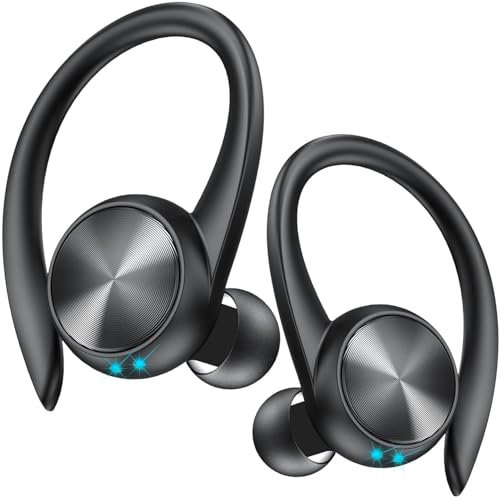 GameXtrem Bluetooth Kopfhörer, 60h Playtime LED-Display In Ear Kopfhörer Kabellos Bluetooth 5.3 mit 4 ENC Noise Cancelling Mic, Kabellose Kopfhörer, Wireless Ohrhörer mit Ohrhaken (Schwarz)