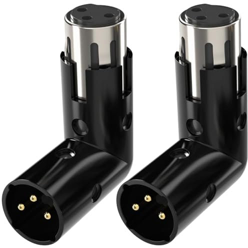Greluma 2 pièces adaptateur xlr à angle droit mâle et femelle réglable, convertisseur adaptateur coude 3 broches xlr à 90 degrés
