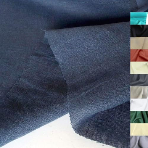 TOLKO 50cm Leinenstoff Meterware natur Leinentuch für Kleider Hose Rock Bluse Hemd Vorhänge Gardinen Kissen Bettwäsche | 140cm breit | Stoffe zum Nähen Meterware Leinen Stoff kaufen (Dunkel Blau)