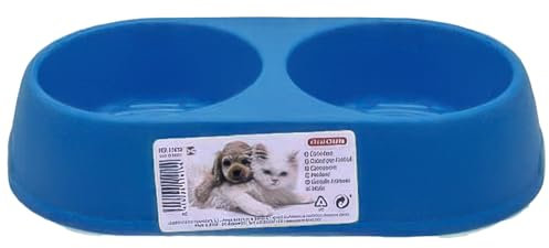 CABLEPELADO - Comedero plastico Doble Redondo para Mascotas - Bol Mascotas - Cuenco Agua - Bebedero - Plato Animales - plastico- Color Azul Oscuro